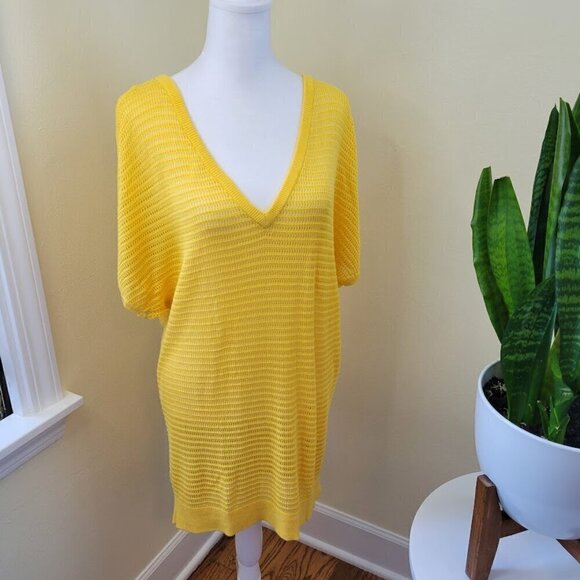 Torrid Open Stitch Cold Shoulder Yellow Dolman Sweater Sz 1X - Picture 2 of 13